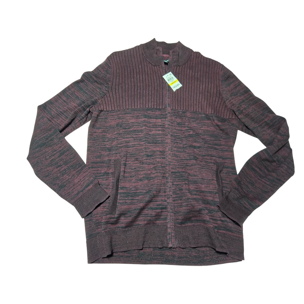 Alfani Sweater Marled Burgundy Full‎ Zip Ribbed Knit Mock Neck Men's Medium